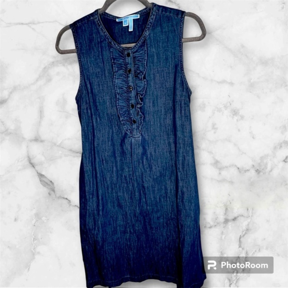 Draper James Denim Chambray Sleeveless Dress Ruffle Size Small Women's